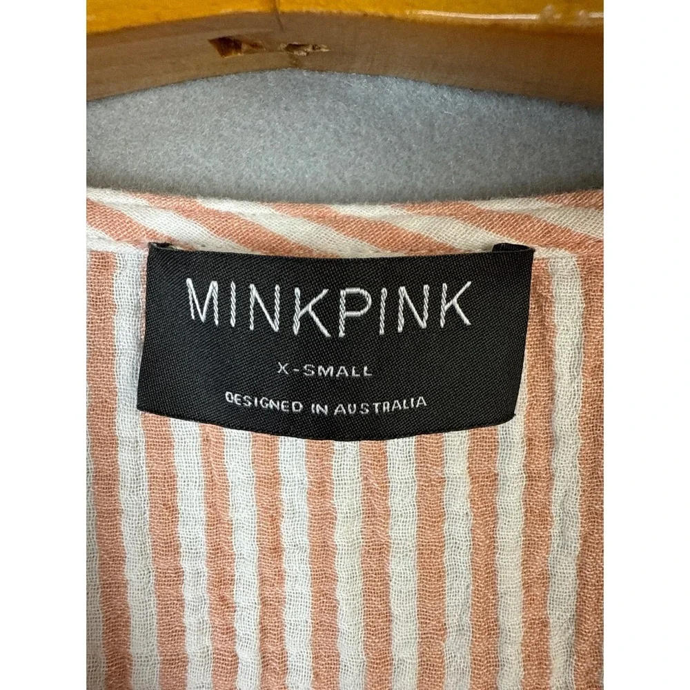 MINKPINK Striped Mini Dress Puff Sleeve Tiered‎ Casual Cute XS Babydoll Milkmaid